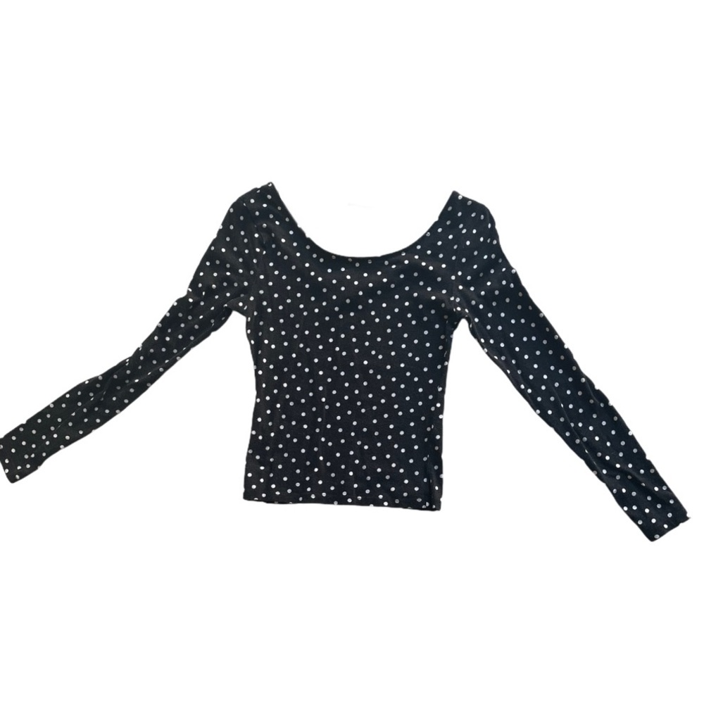 Polka Dot Long Sleeve Crop Top
